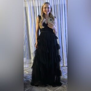 Black Tiered Tulle Evening Dress - Elegant Women's Gown - 4